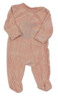 Růžový sametový overal s nápisy a hvězdičkami PRIMARK