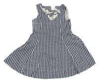 Tmavomodro-modro-bílé kostkované šaty s mašlemi s růžemi ORIGINAL MARINES