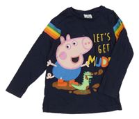 Tmavomodré triko s Peppa Pig a barevnými pruhy Tu