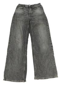 Tmavošedé plísňové wide leg hig waist rifle H&M