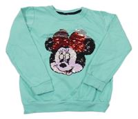 Pistáciová mikina s Minnie z překlápěcích flitrů