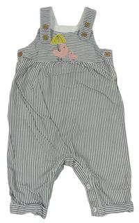 Bílo-šedé pruhované podšité laclové kalhoty s kačenkami zn. M&S