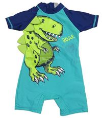 Tyrkysovo-tmavomodrý UV kraťasový overal s dinosaurem Matalan