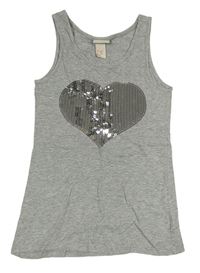 Šedý melírovaný top se srdcem z flitrů H&M