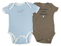 2x body - hnědé melírované s nápisem a psem + světlemodré se slony