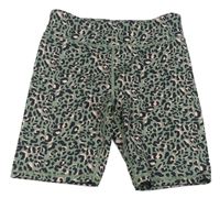 Khaki sportovní elastické kraťasy s leopardím vzorem H&M