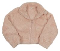 Růžová chlupatá propínací crop mikina Shein