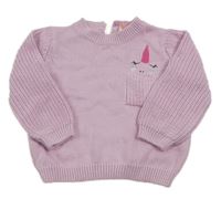 Růžový svetr s jednorožcem a kapsou