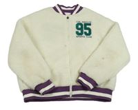 Krémová huňatá propínací mikina s číslem Primark