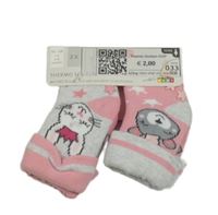 Nové - 2x thermo ponožky - růžové s medvědem + světlešedé melírované s králíkem