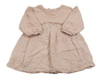 Růžové teplákovo/mušelínové šaty s puntíky Tu