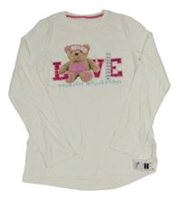 Nové - Bílé triko s medvědem a nápisem Dunnes