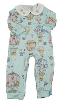 Světlemodrý žebrovaný overal s balóny a límečkem Shein