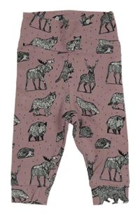 Starorůžové lehké tepláky se zvířaty