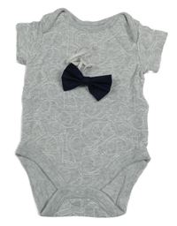 2set - Šedé melírované body se zvířaty + tmavomodrý motýlek