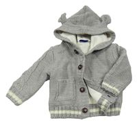 Šedý zateplený propínací svetr s kapucí s oušky Lupilu