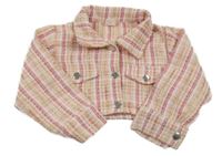 Béžovo-růžovo-bílé kostkované crop sako Shein