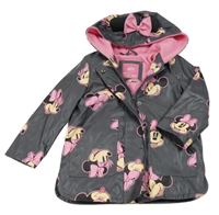 Antracitová nepromokavá lehce zateplená bunda s Minnie a kapucí Primark