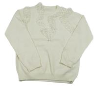 Smetanový svetr s tylovými volánky s květy Dunnes