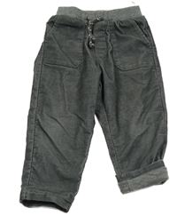 Tmavošedé pruhované manšestrové podšité kalhoty s úpletovým pasem C&A