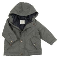 Tmavošedá melírovaná šusťáková zateplená bunda s kapucí Zara