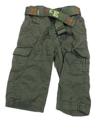 Khaki plátěné podšité cargo kalhoty s páskem George