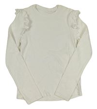 Bílé žebrované triko s volánky George