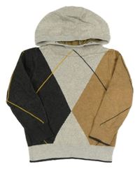 Šedo-hnědo-antracitový svetr s kapucí Next