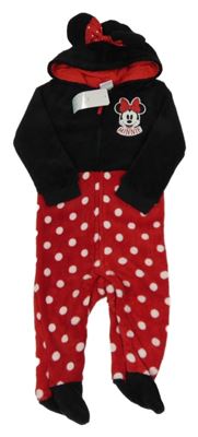 Nové - Černo-červená chlupatá kombinéza s kapucí - Minnie Disney