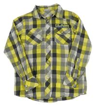 Tmavošedo-žluto-bílá kostkovaná košile s nášivkou Yigga