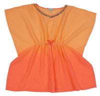 Neonově oranžovo-růžová ombré šifonová plážová tunika s kamínky Primark