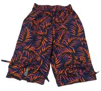 Tmavomodré plátěné culottes kalhoty s listy