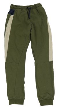 Khaki-béžovo-tmavomodré tepláky s žebrováním George