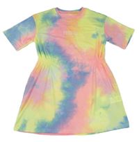 Neonově žluto-růžovo-modré batikované šaty s nápisem Shein