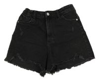 Černé riflové relaxed high waist kraťasy s prošoupáním H&M