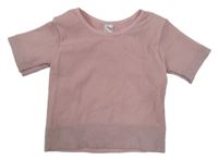 Růžové třpytivé žebrované sportovní crop tričko