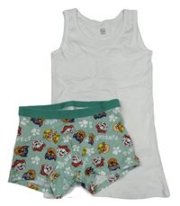2set - Bílý nátělník + zelené boxerky s Paw Patrol