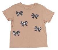 Pudrové tričko s mašlemi z flitrů H&M