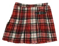 Červeno-černo-bílá kostkovaná vlněná sukně TU