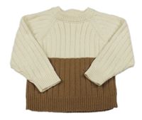 Smetanovo-hnědý žebrovaný svetr shein