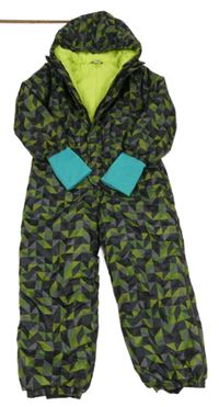 Černo-zelená kostkovaná šusťáková zimní kombinéza s kapucí Kiki&Koko