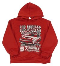 Červená lehká mikina s autem a kapucí Shein