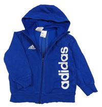 Modrá propínací mikina s pruhy a logem a kapucí Adidas
