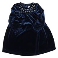 Tmavomodré sametové šaty s výšivkou C&A