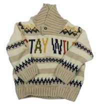 Smetanový vzorovaný svetr s nápisem C&A