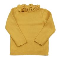 Okrový lehký žebrovaný svetr s volánkem George