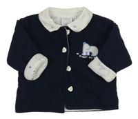 Tmavomodrá zateplená propínací mikina s výšivkou a límečkem 