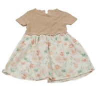 Světlerůžové pletené šaty s bílou květovanou sukní g