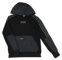 Černo-šedá sportovní funkční mikina s logem a kapucí Adidas