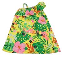 Žluto-zeleno-růžové květované šaty s volánkem George